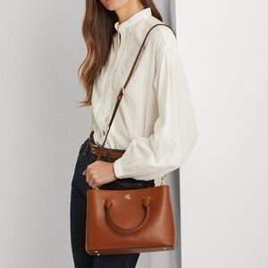 Ralph Lauren Leather Small Marcy 26 Satchel in Lauren Tan NWT with Dust Bag